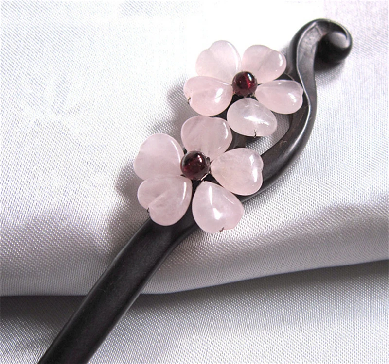 Handmade Ebony Hair Stick Natural Stone Garnet Flower Sticks Pin Chinese Style Jewelry Vintage Accessories WIGO0787 | Украшения и