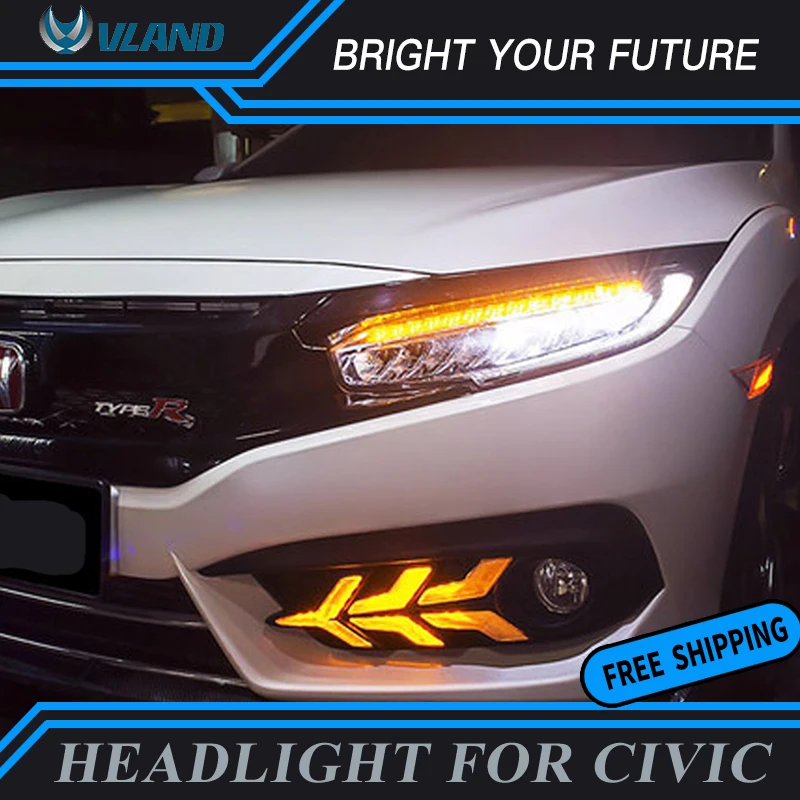 Новый стиль Светодиодный дневной светильник поворотники для Honda Civic 10th 2016 2017