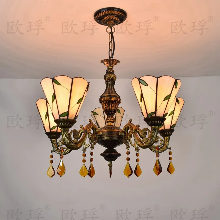 European 5 heads Living room dining bedroom Crystal lamps Tiffany Stained glass Restaurant Pendant Lights 110-240V E27 | Освещение
