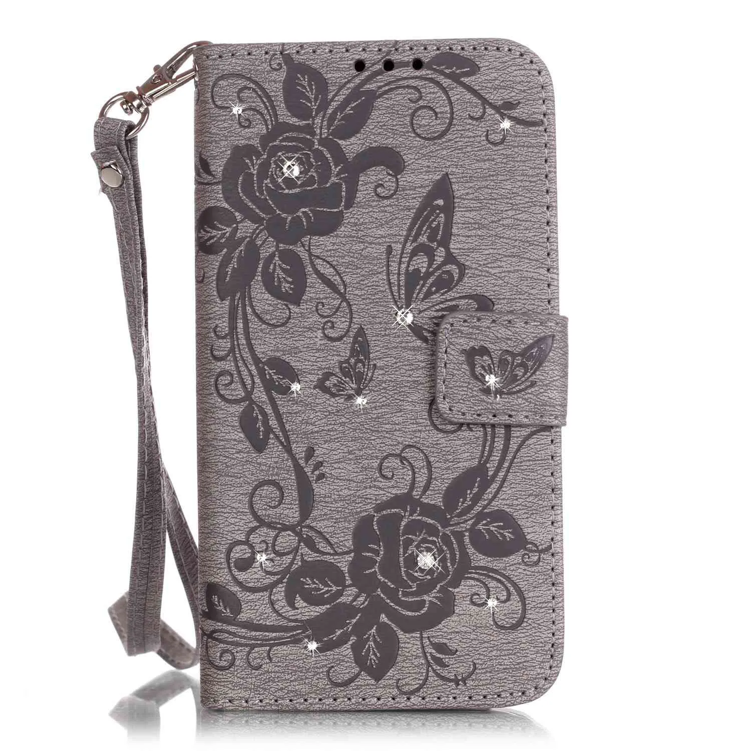 Роскошные Случаи Алмазов бабочка цветы Книга Стиль Кожа Флип Чехол Крышка коке