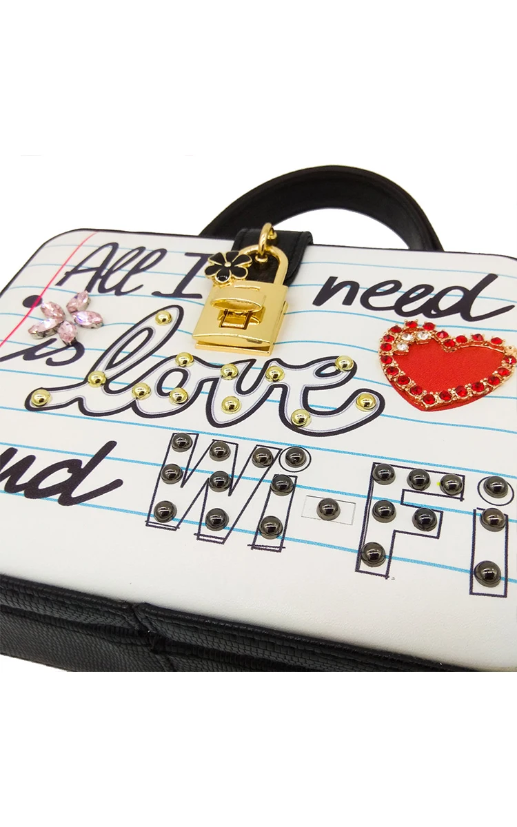 Модная женская сумка через плечо с надписью «All I Need is LOVE and wifi» от Boutique De FGG, сумки через плечо, женская сумка-клатч с верхней ручкой