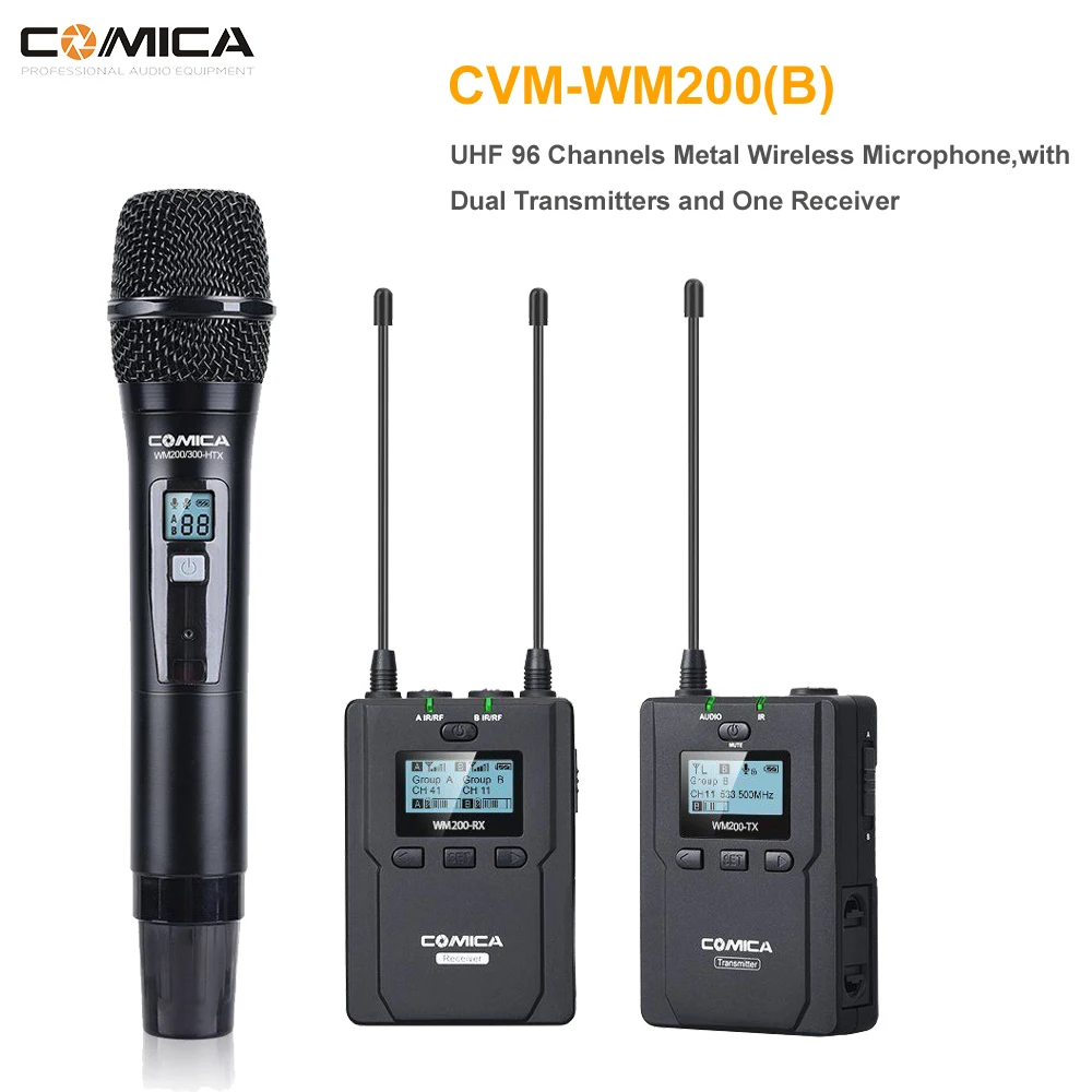 COMICA CVM-WM200B Металл UHF Беспроводной моно/стерео петличный интервью ЖК ИК ручной микрофон для Canon Nikon видеокамеры видео