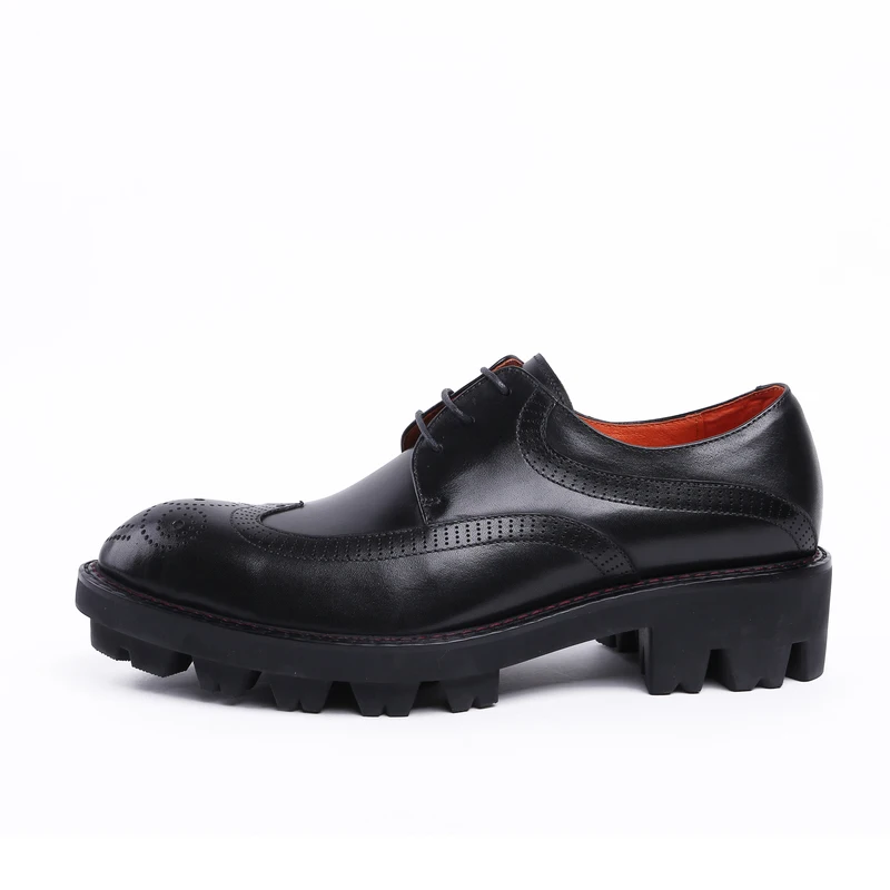 Модные черные/коричневые туфли-оксфорды на платформе деловые туфли мужские