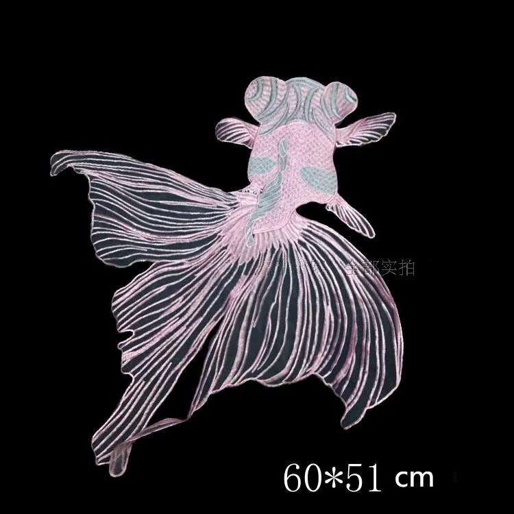 A large fluorescent green embroidery goldfish patch Chiffon red applique for clothes | Дом и сад