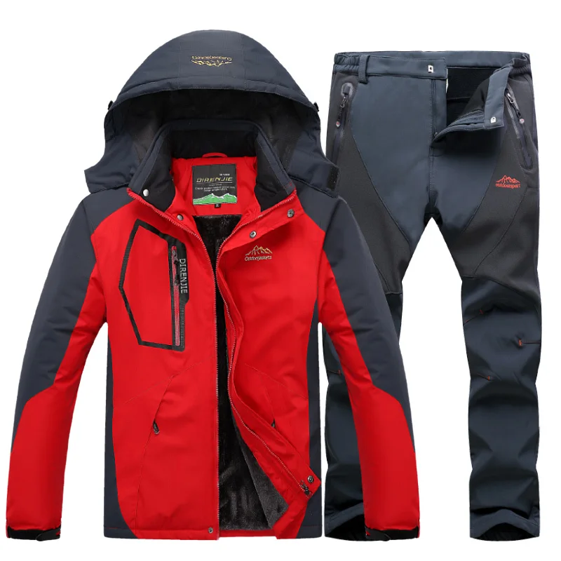 Red gray pant Лыжная куртка, костюмы для мужчин, водонепроницаемая флисовая зимняя куртка, термопальто, уличная куртка для горных лыж, сноуборда, костюмы размера плюс, бренд - Цвет: Red gray pant