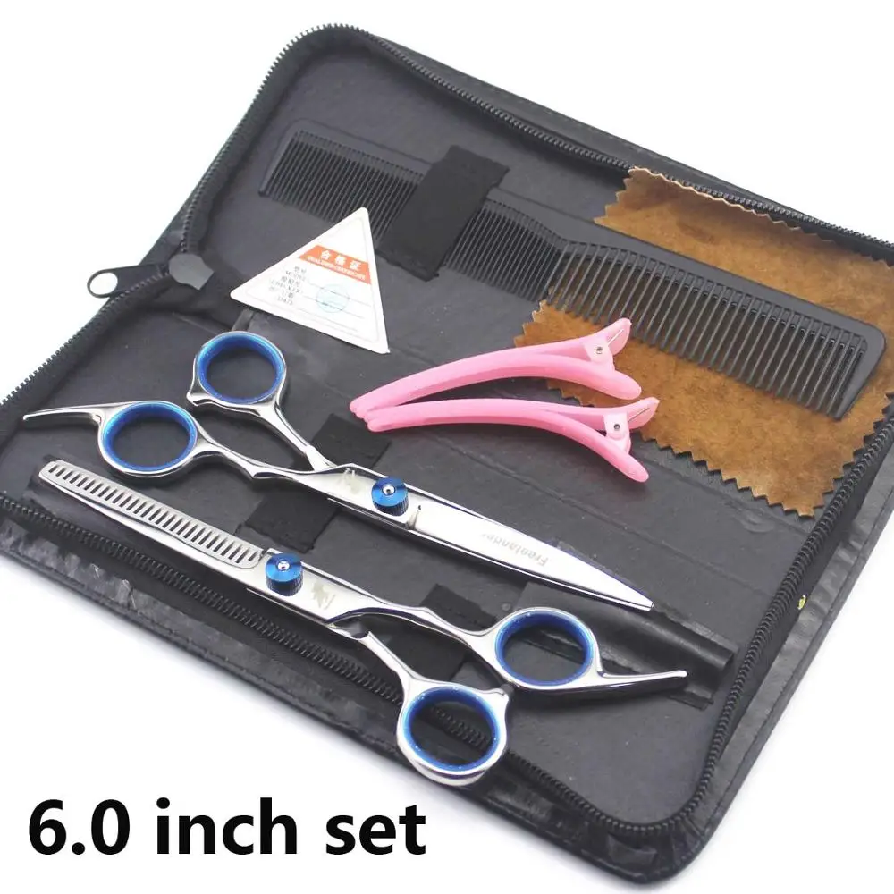 6inch blue Set Новинка, Профессиональные парикмахерские ножницы, набор ножниц для стрижки волос, парикмахерские ножницы высокого качества, 6,0 дюймов, цвет черный - Цвет: 6inch blue Set