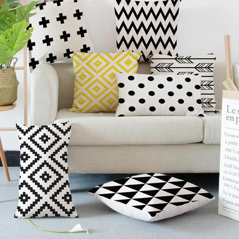 Черно белая Геометрическая подушка в полоску треугольник ромбовидная волновые