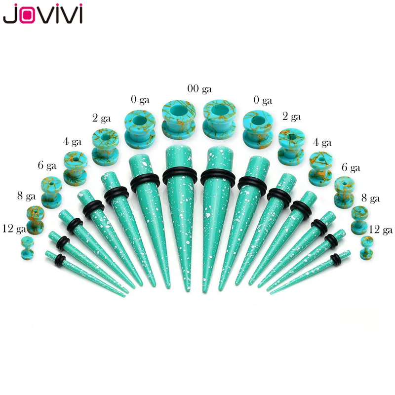 Jovivi 28 шт. 12 г-00 г акриловые ленты растяжки комплект+ туннель с двумя расширяющимися концами винт Туннели Вилки Сережка-расширитель комплект ушко пирсинг тела