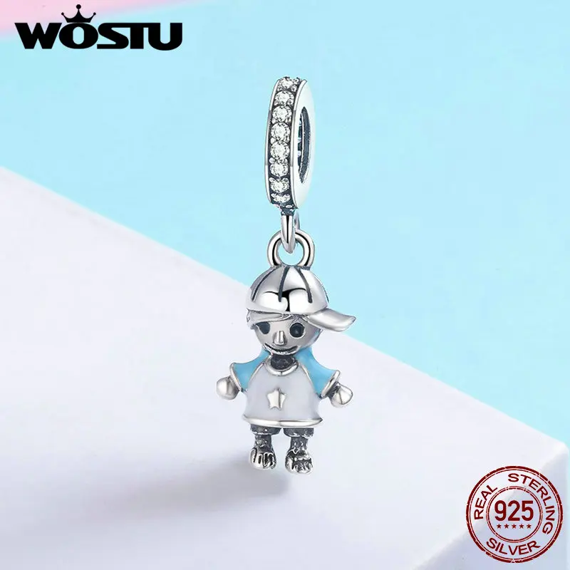 WOSTU новый 100% Стерлинговое Серебро 925 милый мальчик сын болтается подходит
