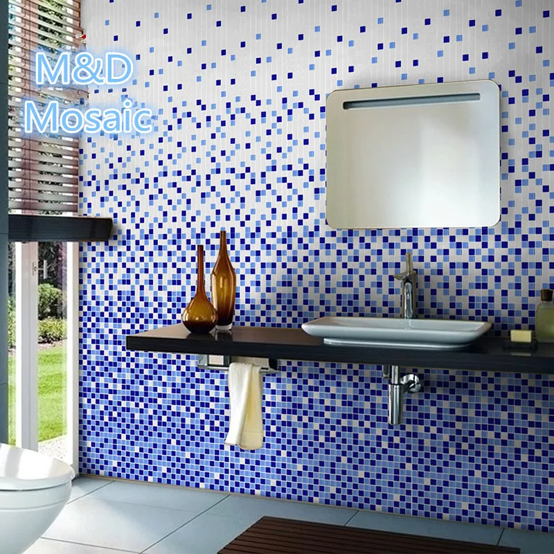 Постепенно меняющаяся синяя белая мозаичная плитка с кристаллами для бассейна