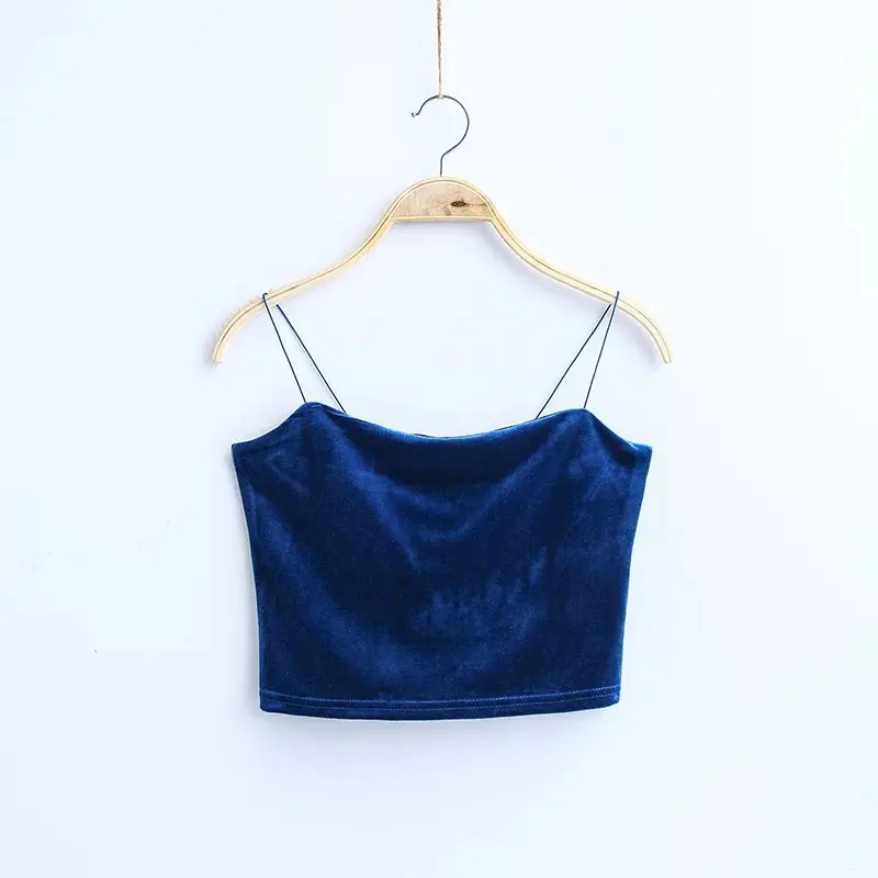 Velvet truncated Topical fashion women's street piquant elastic Straps for underwear Crop Tank top with short bustier T-shirts | Женская
