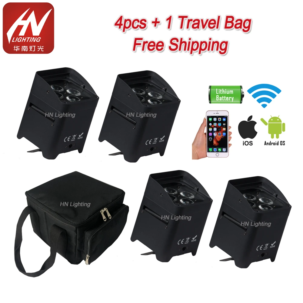 

4pcs Wifi control uplights RGBWA UV 4*18W Battery Operate Wireless DMX Uplighting LED DJ Lights for weddings
