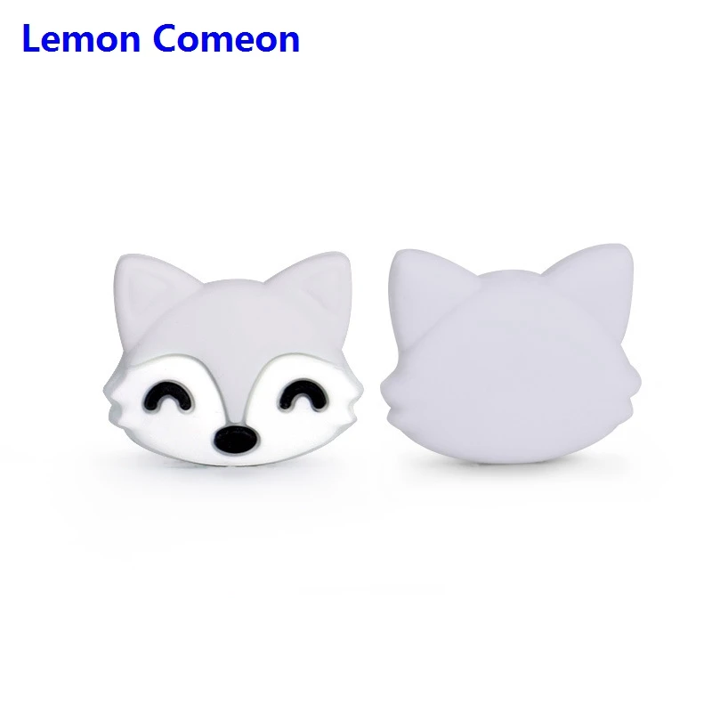 Lemon Comeon, 3 шт., пищевые силиконовые бусины с рисунком из мультфильма, мини-лиса, детский прорезыватель, прорезыватель, ожерелье, игрушки, сделай сам, бисер для кормления, подарки для новорожденных - Цвет: Fox1 Gray