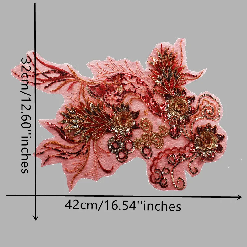 1 шт 3D вышивка бисером блесток цветок кружева аппликация красное золото Pacthes