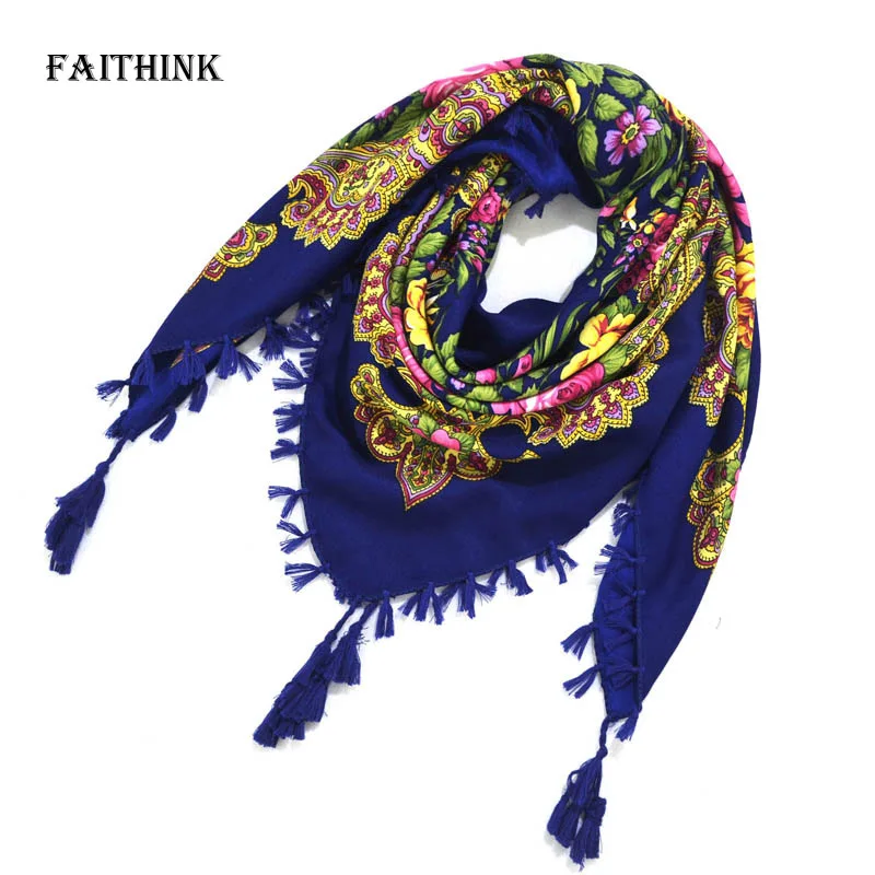 Женский шарф с цветочным принтом FAITHINK накидка пончо для взрослых на зиму и