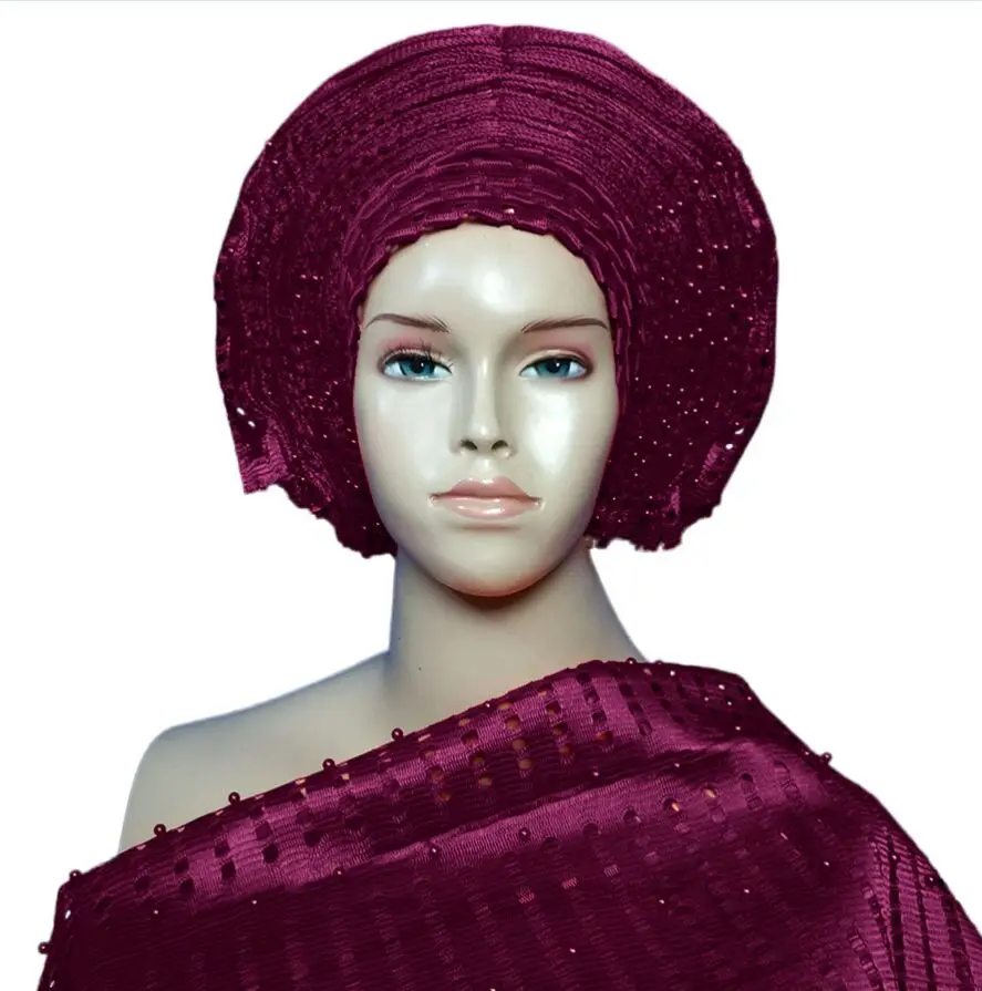 purple Новое поступление Африканский головной убор AsoOke aso oke головной убор с бисером - Цвет: purple