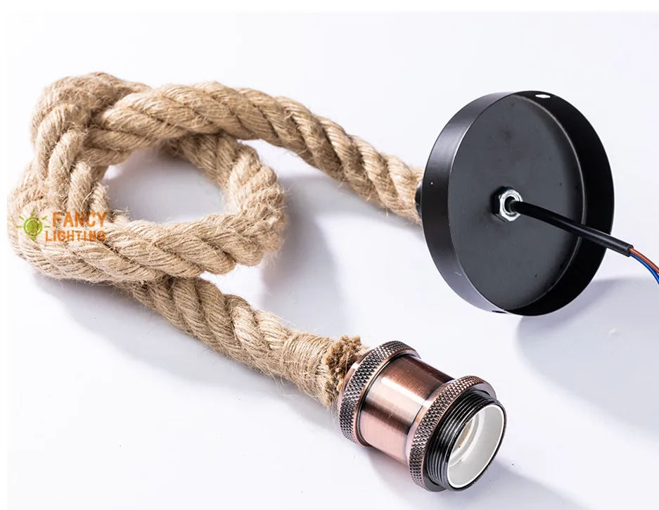 Rose-Golden Hanglamp Винтажный подвесной светильник из пеньковой веревки с 1/6 головкой E27 1 м, подвесной светильник с алюминиевым патроном, промышленный подвесной светильник, светильники - Цвет корпуса: Rose-Golden Hanglamp