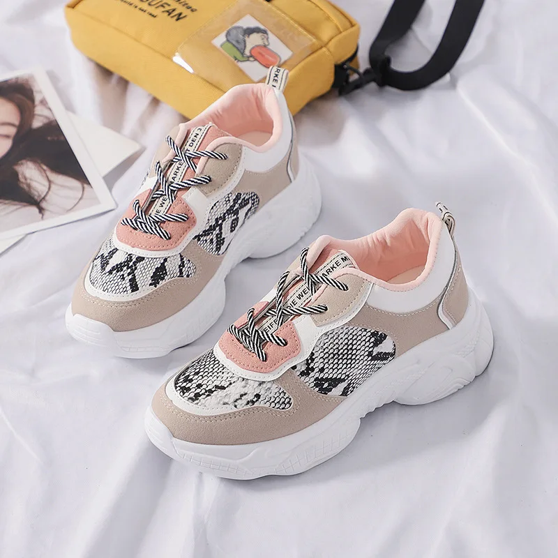 

CuddlyIIPanda Serpentine Women's Sneakers Snake Pattern Casual Shoes Original Style Patchwork Zapatillas Mujer Chunky Sneakers