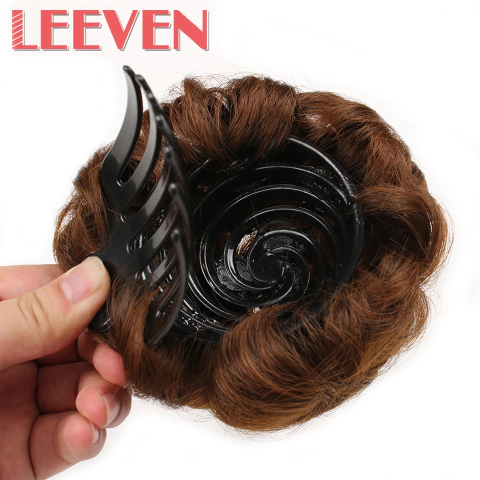 Leeven Для женщин вьющиеся Chignon клип в упругой поддельные Синтетические волосы Бун