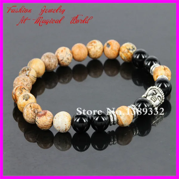 Высокое качество изображения бусины из драгоценного камня браслет 8 мм черный