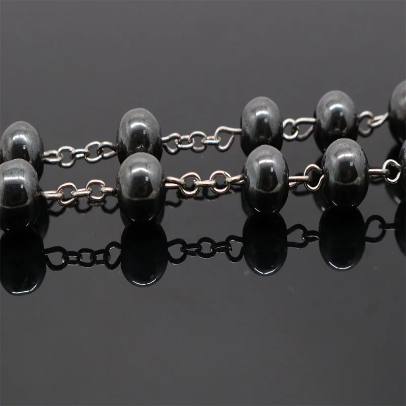 Горячее ожерелье из гематита 8 мм черное с подвеской-крестом Святого бэнджамина