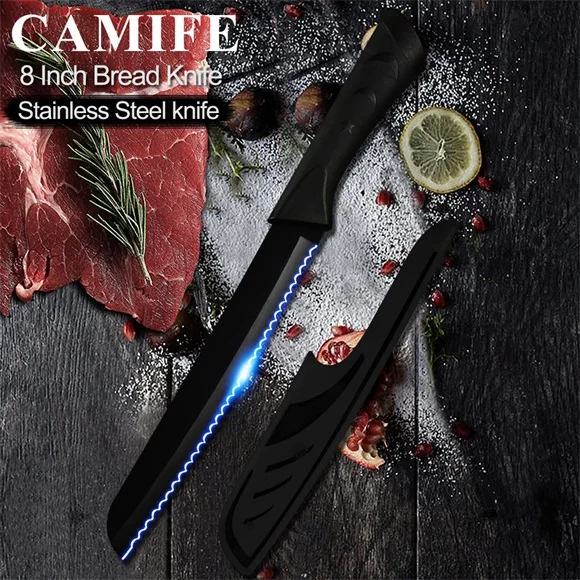 C.8 inch Bread Knife Нержавеющая сталь Ножи Кухня Ножи 6 шт набор Ультра Sharp Пособия по кулинарии Кухня ножи Кухня аксессуары инструменты Бесплатный нож чехлы - Цвет: C.8 inch Bread Knife