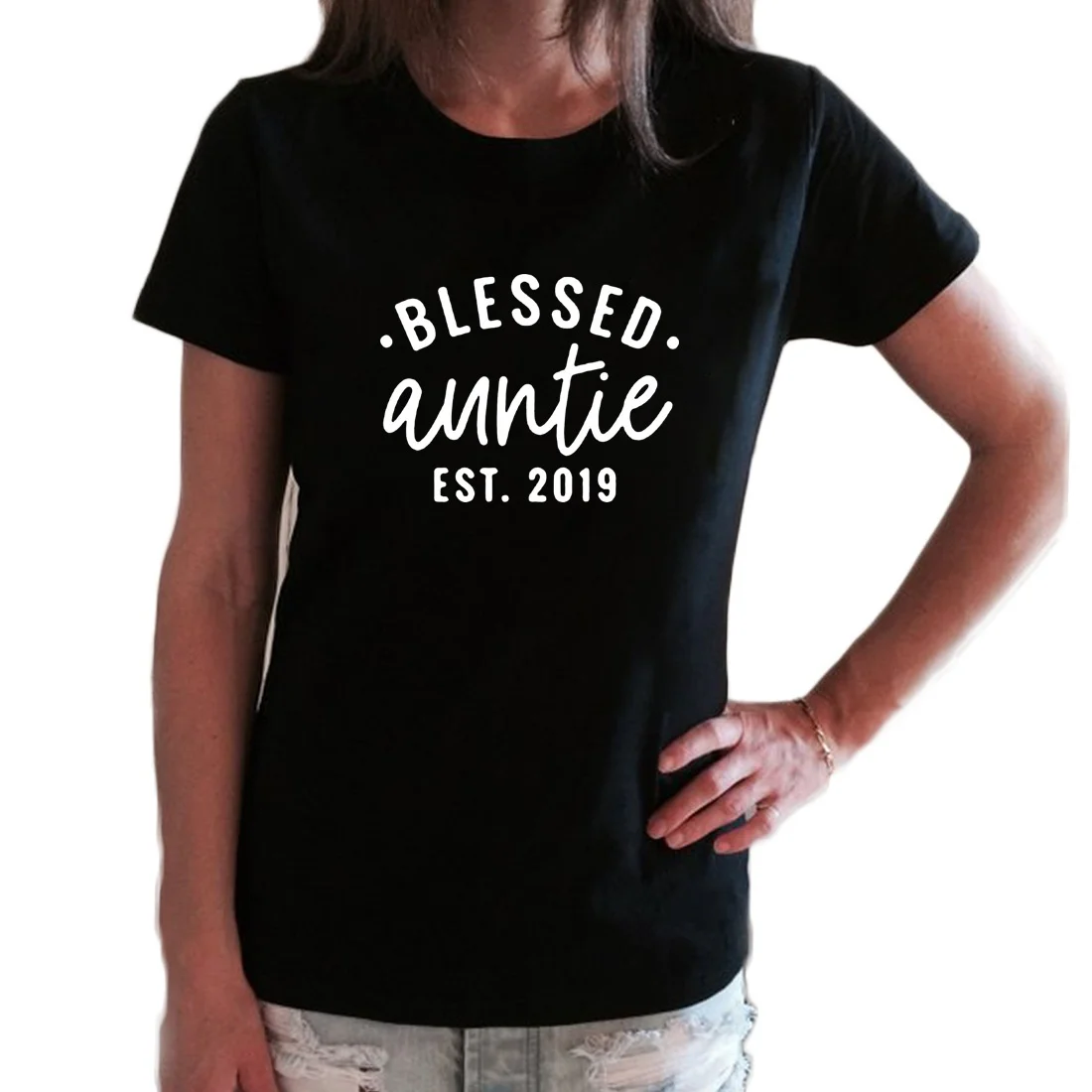 Женская хлопковая Футболка с круглым вырезом Blessed Auntie Повседневная Свободная