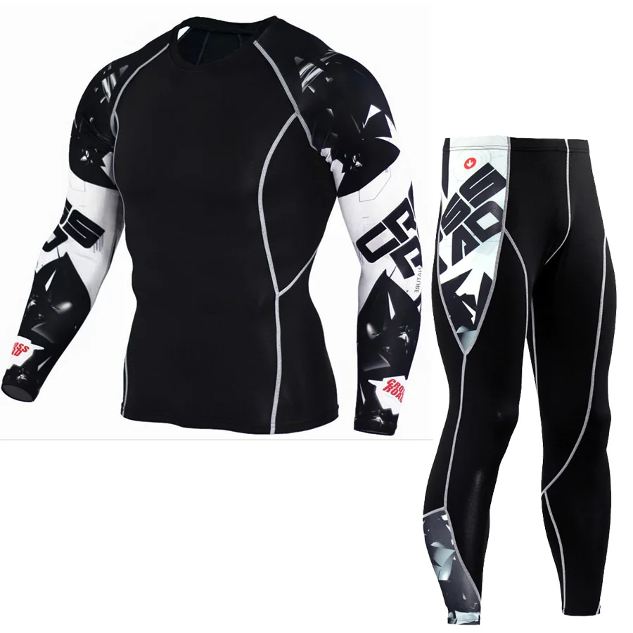 

Sportwear Rashgard Sport Shirt Men Compression Pants Punisher Gym Running Shirt Men Fitness Leggings Clothes Tight Suit