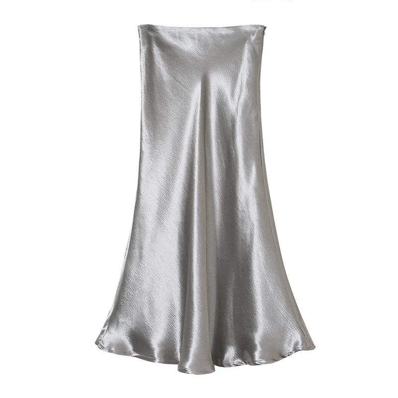 Style-3-Silver JuneLove, женские летние глянцевые атласные юбки-трубы, юбка с высокой талией, розовая пикантная юбка средней длины, раскол, металлический цвет, юбка для вечеринок, низ - Цвет: Style-3-Silver