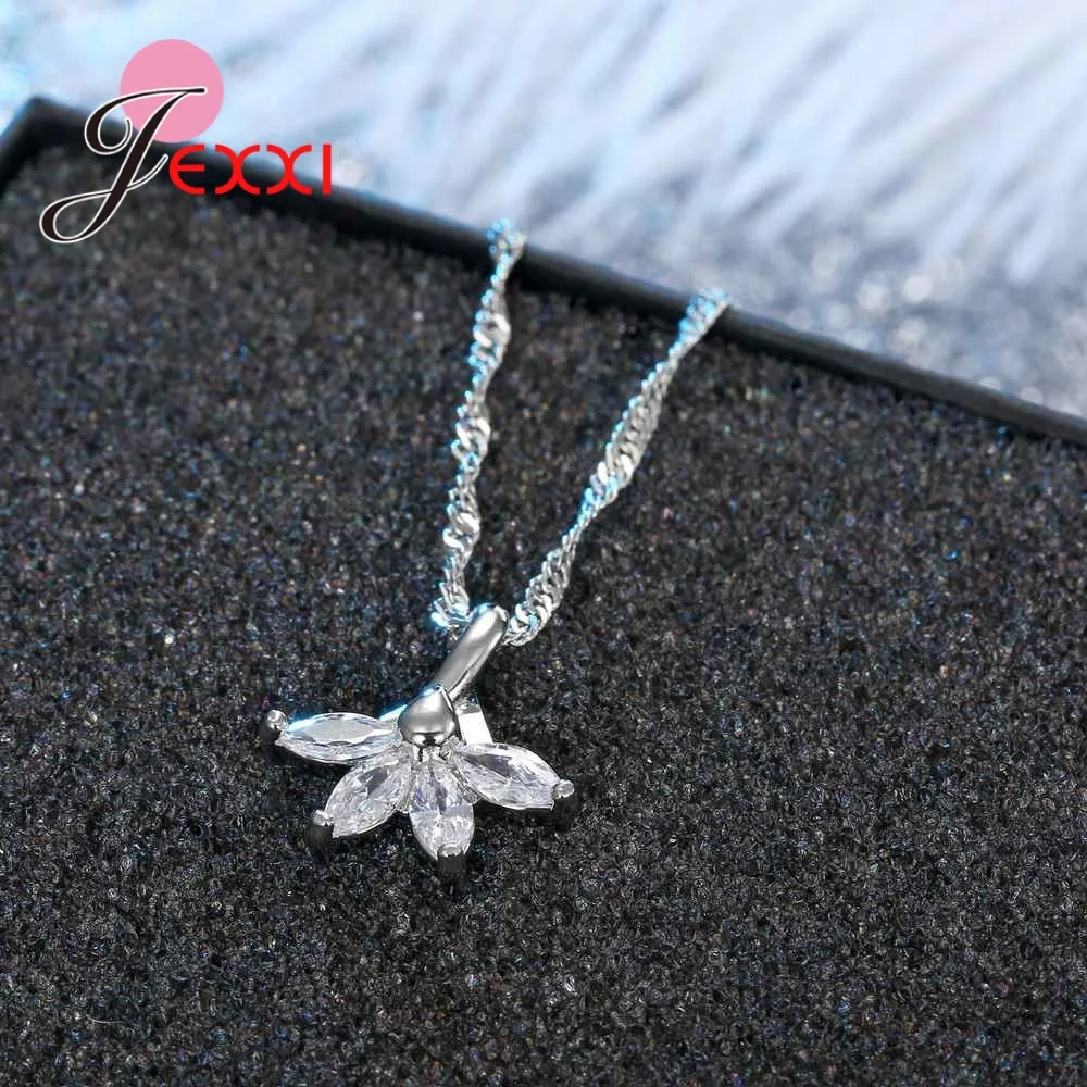 Женское колье из серебра 925 пробы с кулоном в виде цветка|crystal pendant necklace|long chain