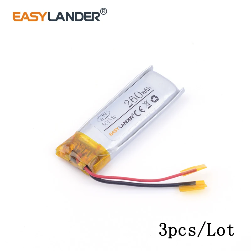 

3pcs /Lot 501540 260mAh 3.7v lithium Li ion polymer rechargeable battery For Bluetooth Headset Smart watch Sports bracelet mouse