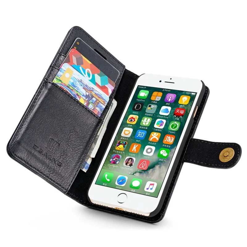 Съемная магнитных флип кожаный чехол для iPhone 6/6 s/7/8 Plus Элитный бренд кошелек слот