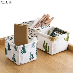 XZJJA Настольные Ящики для хранения из хлопка и льна канцелярские принадлежности органайзер для мелочей милый квадратный органайзер для косметики ювелирных украшений маленькая коробка