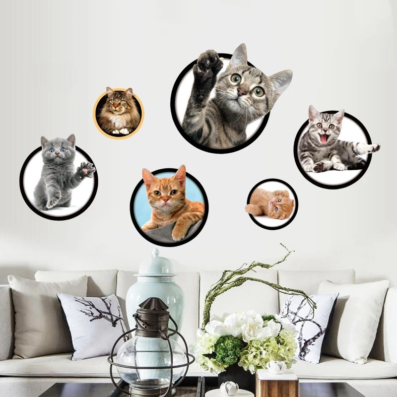 

3d Vinyl Wallpaper Adhesive Free Desktop Wallpaper Modern Cute Creative Cat Restaurant Corridor Staircase Decorations Stickers