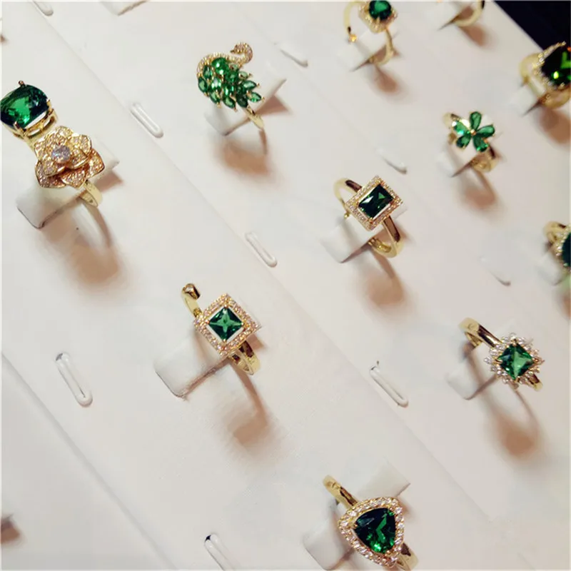 

S925 Open Rings For Women Vintage Emerald Sterling Silver Fine Jewelry 18K Gold Green Cubic Zirconia Ring Temperament Bijouterie