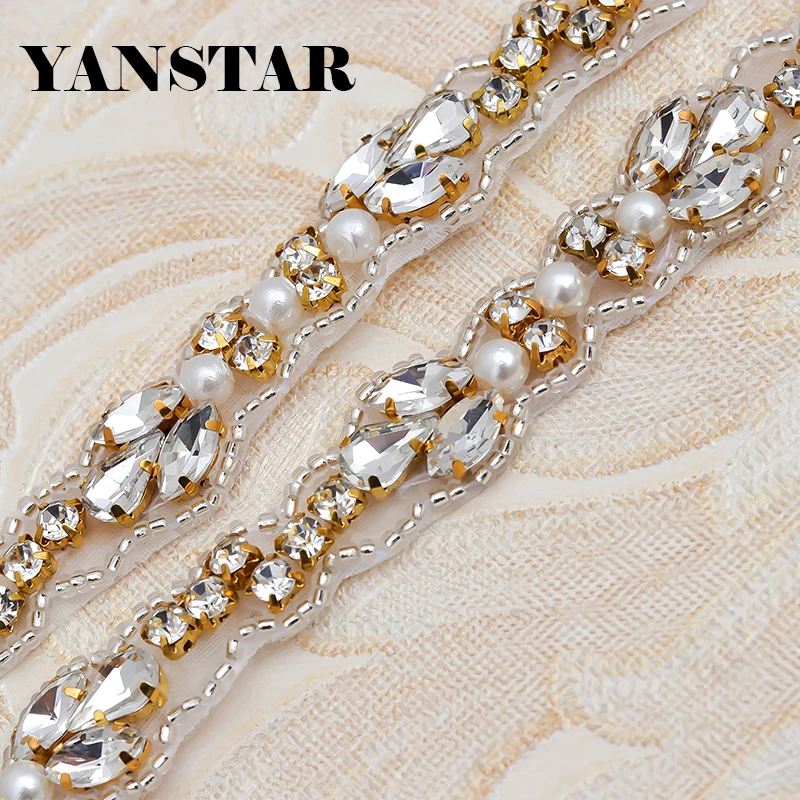 YANSTAR(1 ярд) ручной работы свадебные платья с поясом Хрустальные Бусы Аппликации со стразами аксессуар Швейные на свадебный пояс-кушак YS996