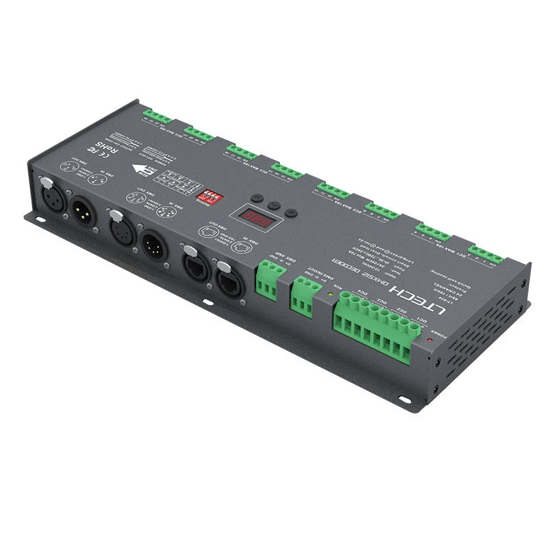 Новый светодиодный DMX декодер DC 12 В 24 вход 3A * 24CH Max 72A 1728 Вт Выход канала CV XLR 3/RJ45 Led RGB