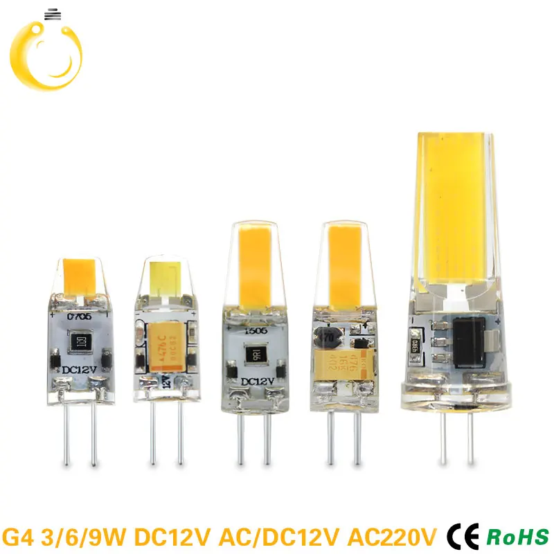 1 шт. 3/6/9 W COB G4 светодиодный светильник AC220V 12 V DC12V лампы мини светодиодная лампа 360
