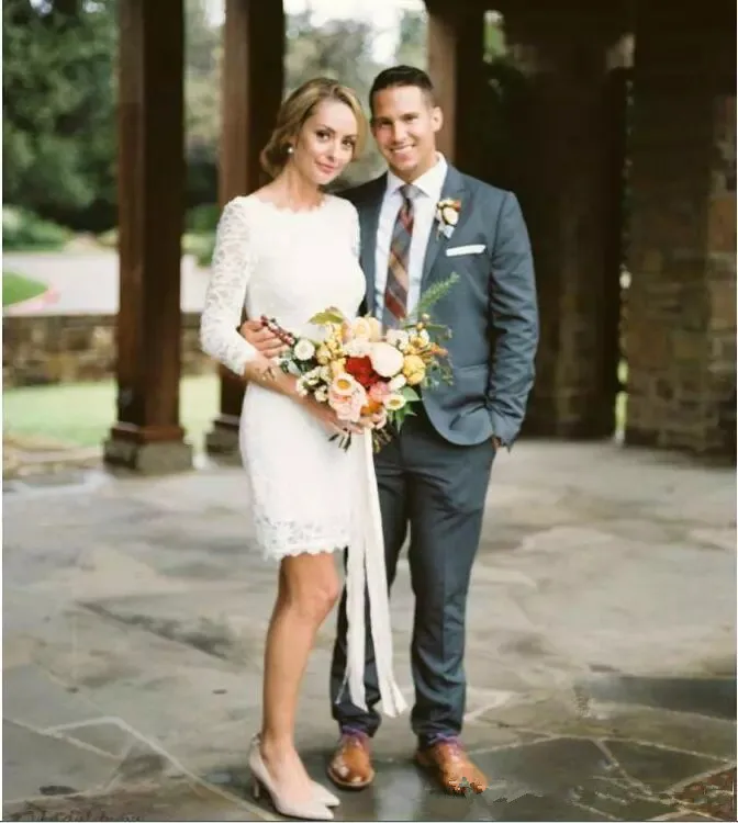 Элегантное короткое свадебное платье футляр с рукавом 3/4 Романтические