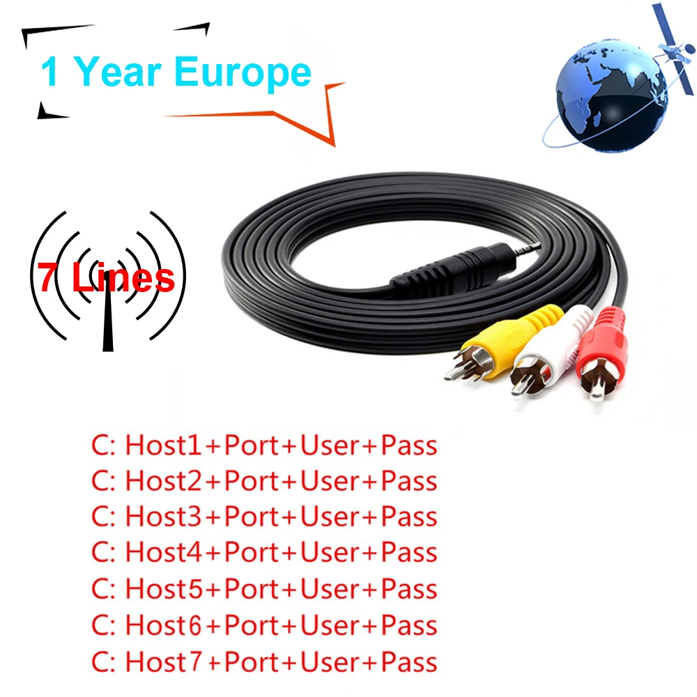 DE IT ES каналы DVB-S/S2 спутниковые 4/6/8 линии 1 год Европейская Cline для Freesat V7 HD V8 Super V9