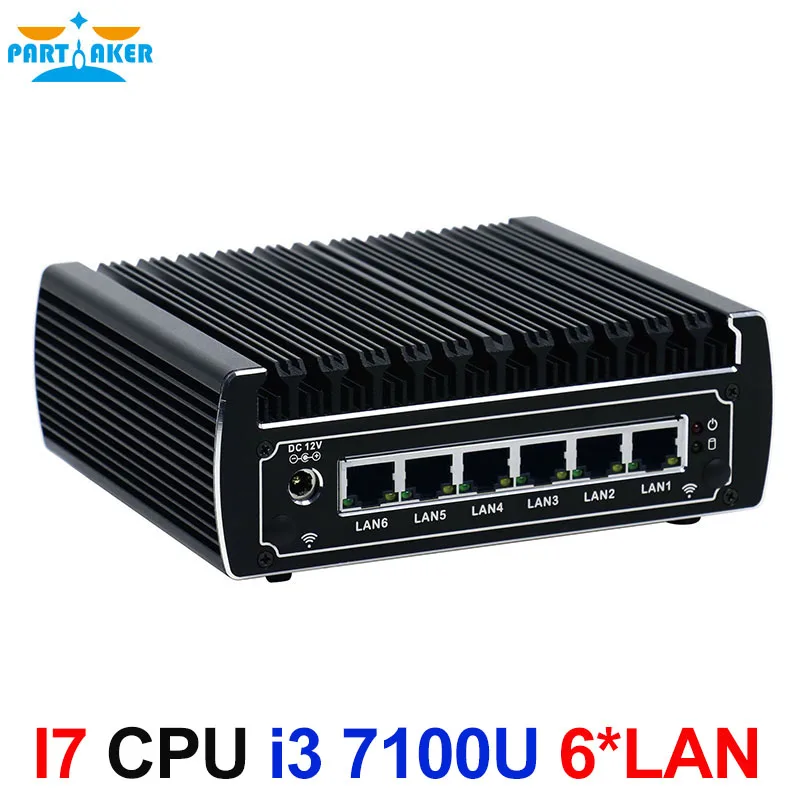 Billig 6 Ethernet LAN Fanless Pfsense Mini PC Intel Kabylake Core I3 7100u DDR4 Ram AES-NI Linux Server Firewall Computer Für Fenster 10
