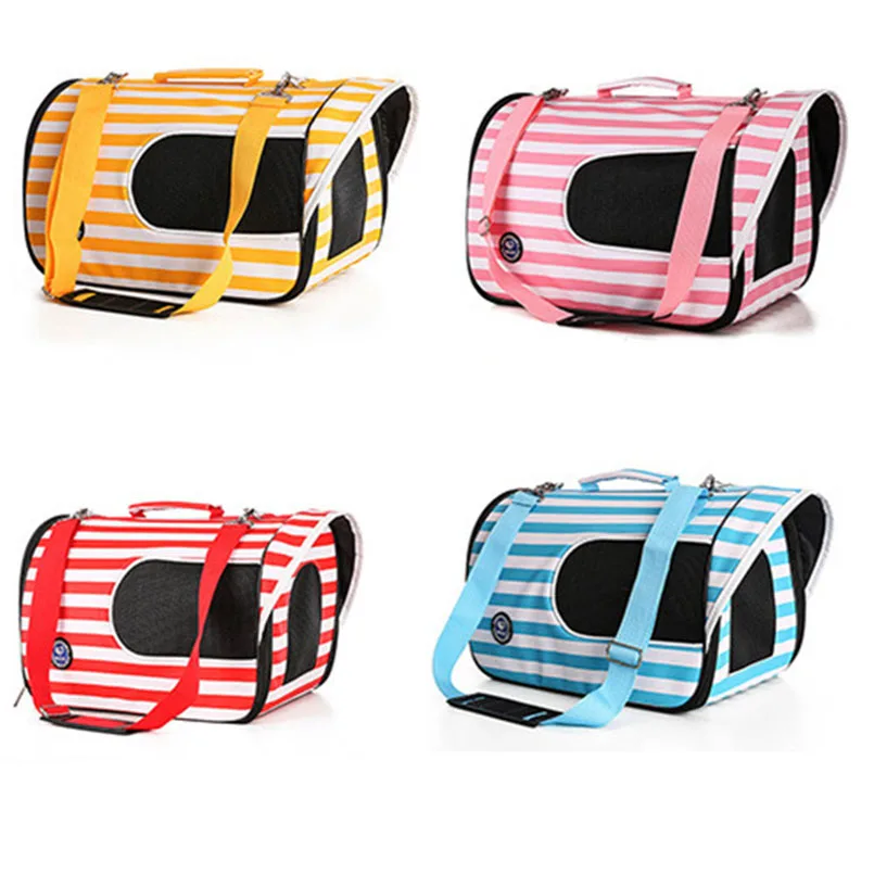 Полосатый собак Pet Carrier щенок кошка для переноски открытый дорожные сумки мягкие