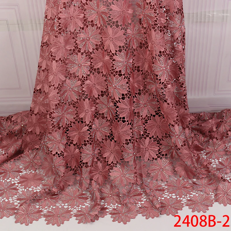 

Water Soluble Lace African Fabric with Stones High Quality Latest Nigerian Guipure Lace Cord Fabric for Wedding Dress APW2408B
