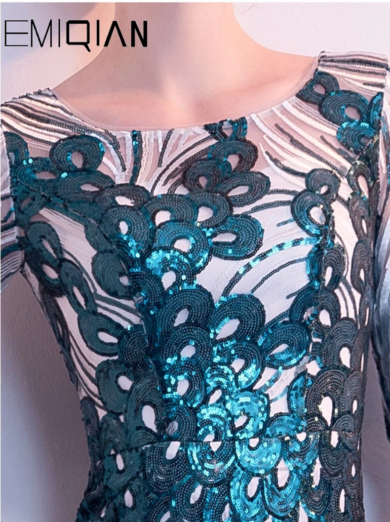 Новое поступление, Сексуальные вечерние платья, Vestido de Festa, Русалка, платье для выпускного вечера, Robe De Soiree, круглый вырез, половина рукава, с блестками