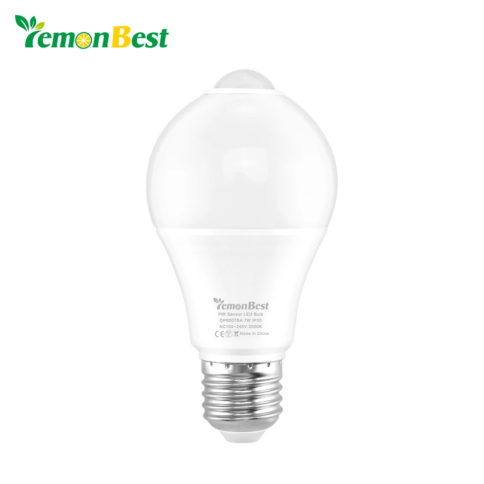LemonBest 7 Вт PIR датчик движения E27 Светодиодная лампа авто вкл/выкл в ночное время для