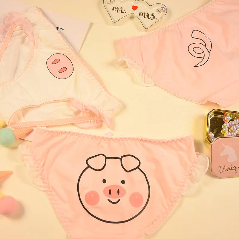 Girls Underwear Japanese Cartoon Sweet Pink Pig Triangle Pants Cute Butterfly Tie string sexy femme erotique culotte |