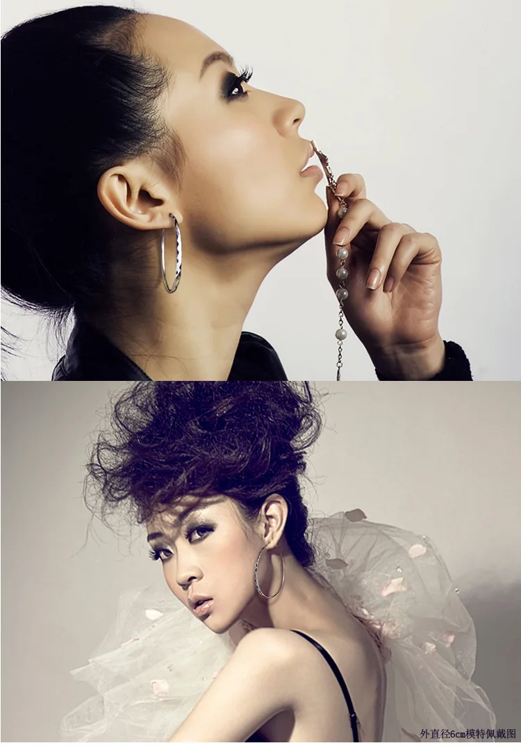 Женские серьги кольца серебряного цвета большие круглые винтажная бижутерия