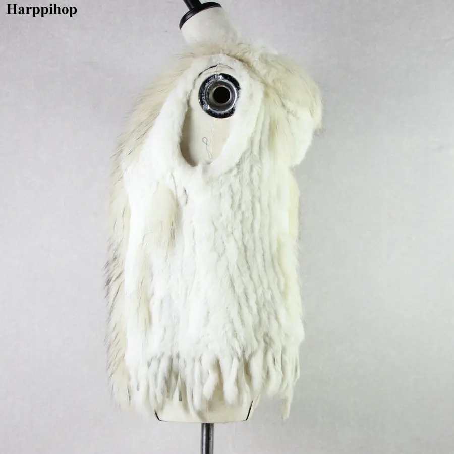 Модный жилет из кроличьего меха Трикотажный с капюшоном меховой жилет|rabbit fur