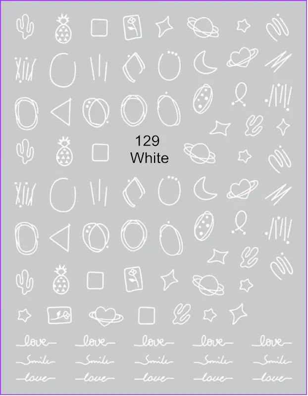 129 White Золотые, серебряные круглые наклейки для ногтей, полые Геометрические линии, 3D наклейки для дизайна ногтей, клейкие слайдеры, наклейки звезда, луна - Цвет: 129 White