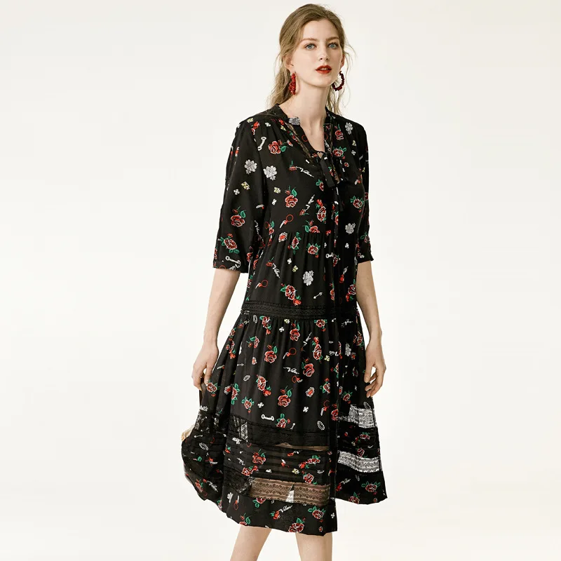 LiuLi Tree шелковое женское платье длинная секция 2019 ЛЕТО Новое Женское цветочное из